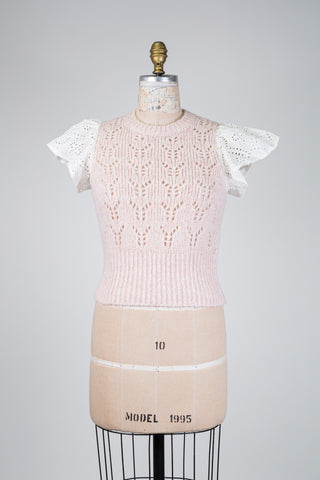 Pink openwork top with Broderie Anglaise (XS)