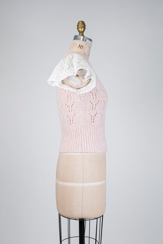 Pink openwork top with Broderie Anglaise (XS)