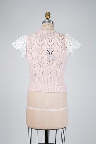 Pink openwork top with Broderie Anglaise (XS)