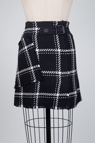 Jupe en tweed noir et blanc à franges (2)