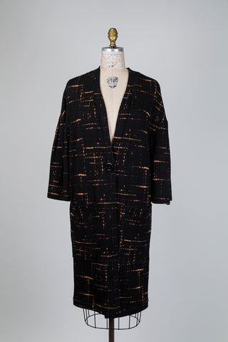 Long black jacket with colorful pattern (S)