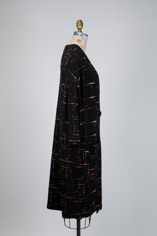 Long black jacket with colorful pattern (S)