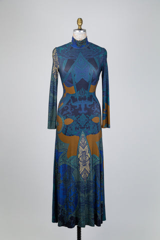 Blue paisley fitted dress (XS-S-L)