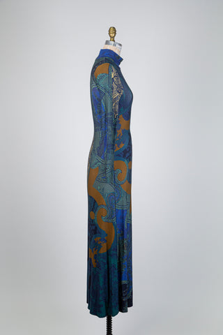 Blue paisley fitted dress (XS-S-L)