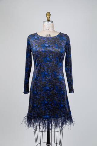 Velvet knit dress with feather trim (S+L)
