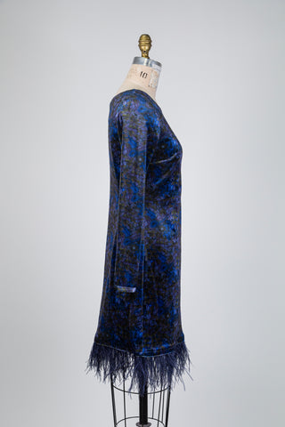 Velvet knit dress with feather trim (S+L)