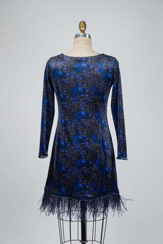 Velvet knit dress with feather trim (S+L)