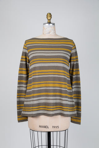 Chandail à rayures vert de gris et jaune (TU)