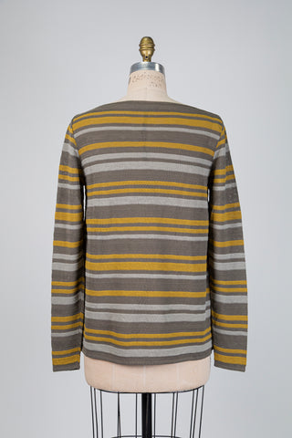 Chandail à rayures vert de gris et jaune (TU)