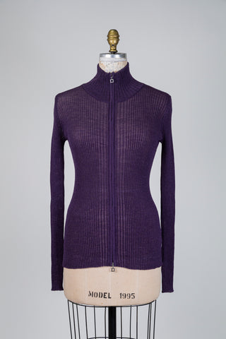 Cardigan côtelé violet à fermeture zippée (TU)