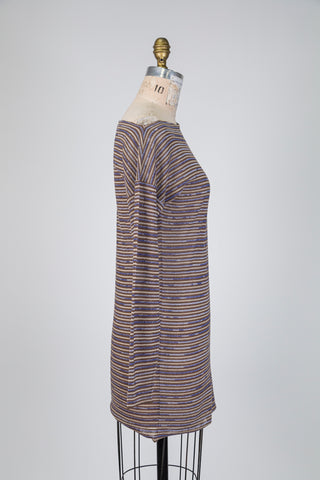 Taupe and blue striped boat neck sweater (OS)