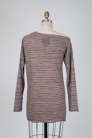 Taupe and blue striped boat neck sweater (OS)
