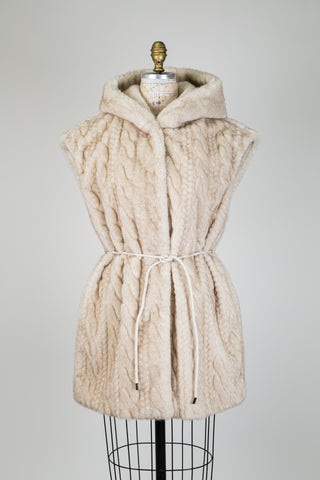 Faux fur cable-knit sleeveless jacket (2+4)