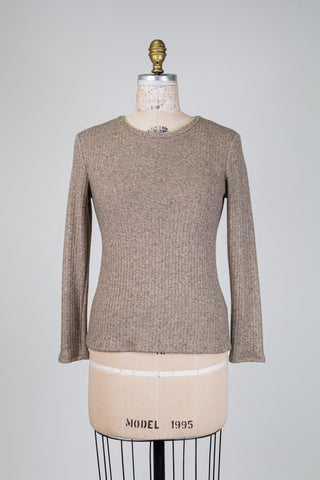Ribbed knit heather taupe sweater (S)