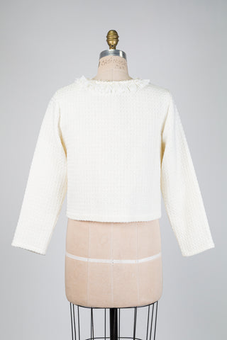 Veste courte vanille effet tweed (XS + M à XL)