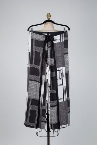 Black and white print wrap trousers (XS-S-XL-XXL)