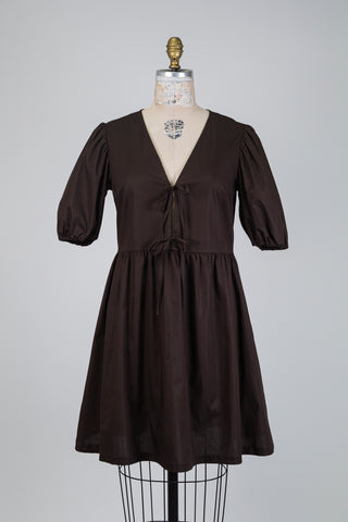 Robe brun chocolat à liens noués (S)