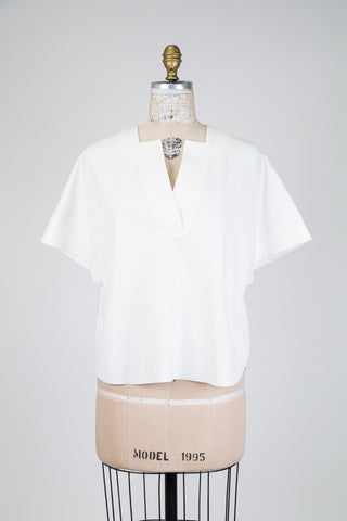 Oversized white V-neck top (S)