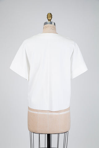 Oversized white V-neck top (S)