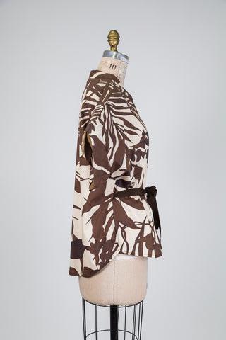 Blouse crème à imprimé végétal brun (S)