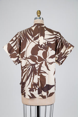 Blouse crème à imprimé végétal brun (S)