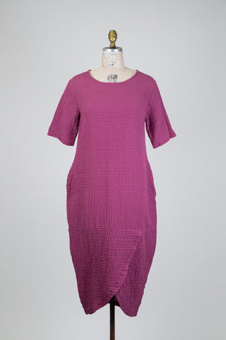 Robe ballon prune en coton gaufré (S)