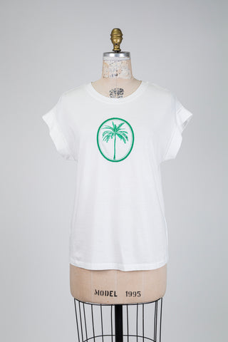 T-shirt blanc à palmier brodé vert (6)