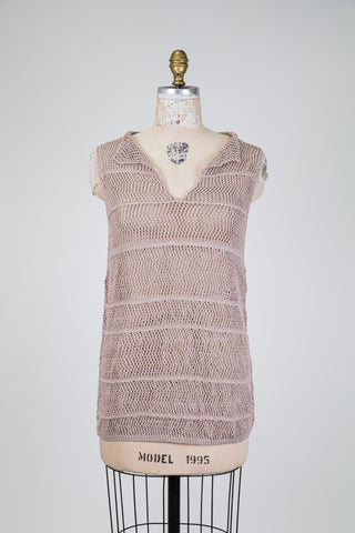 Sand pink V-neck mesh tank top (OS)