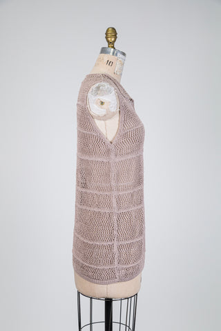 Sand pink V-neck mesh tank top (OS)