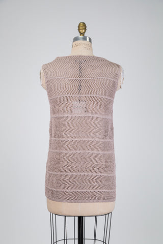 Sand pink V-neck mesh tank top (OS)