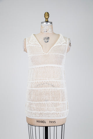 Débardeur blanc col V en maille filet (TU)