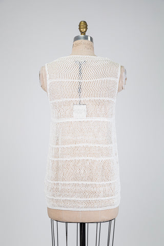 White V-neck mesh tank top (OS)