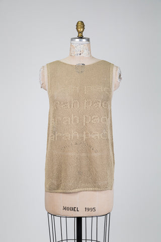 Débardeur beige sable en maille ajourée à inscription (TU)
