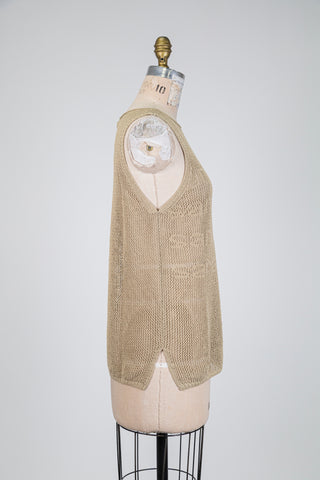 Débardeur beige sable en maille ajourée à inscription (TU)