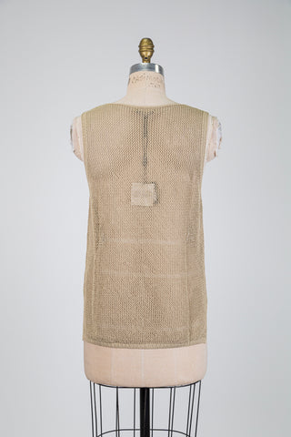 Débardeur beige sable en maille ajourée à inscription (TU)