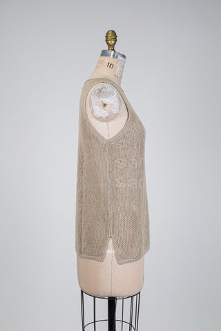 Ecru openwork knit tank top with lettering (OS)