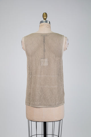 Ecru openwork knit tank top with lettering (OS)