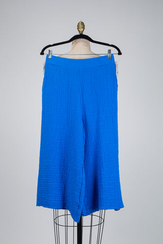 Pantalon palazzo en coton gaufré bleu cobalt (S)