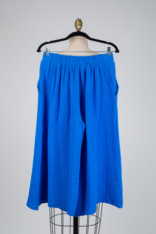 Pantalon palazzo en coton gaufré bleu cobalt (S)