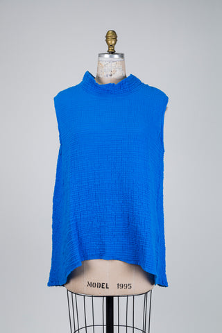 Tunique en coton gaufré bleu cobalt (S)