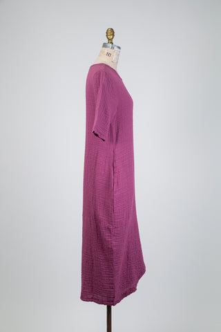 Robe ballon prune en coton gaufré (S)