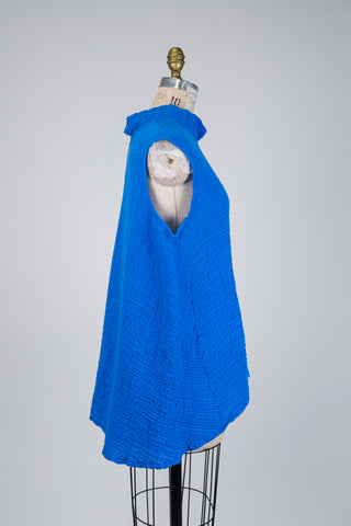 Tunique en coton gaufré bleu cobalt (S)