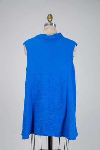 Tunique en coton gaufré bleu cobalt (S)