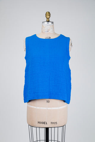Débardeur en coton gaufré bleu cobalt (S)