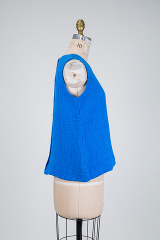 Débardeur en coton gaufré bleu cobalt (S)