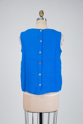 Débardeur en coton gaufré bleu cobalt (S)