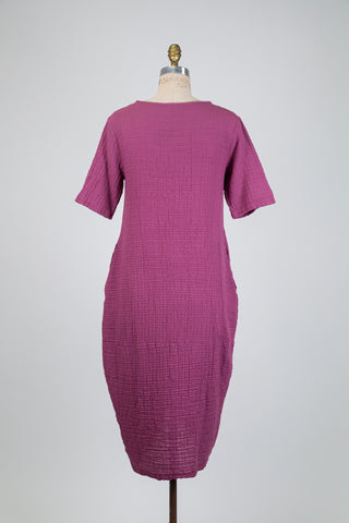 Robe ballon prune en coton gaufré (S)