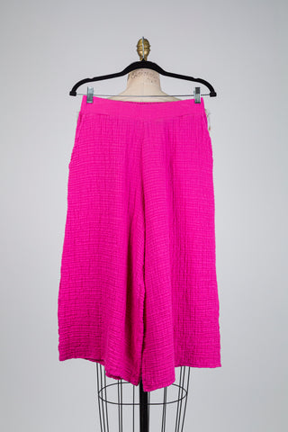 Pantalon palazzo en coton gaufré rose vif (S)