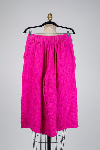 Pantalon palazzo en coton gaufré rose vif (S)