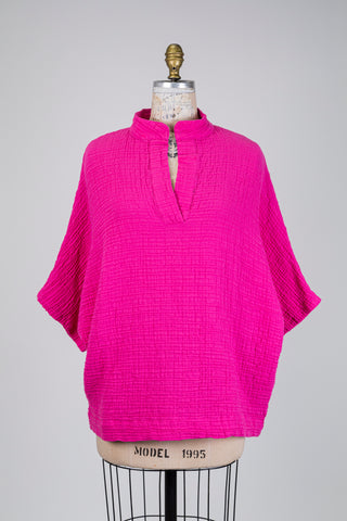 Tunique en coton gaufré rose vif (S+)